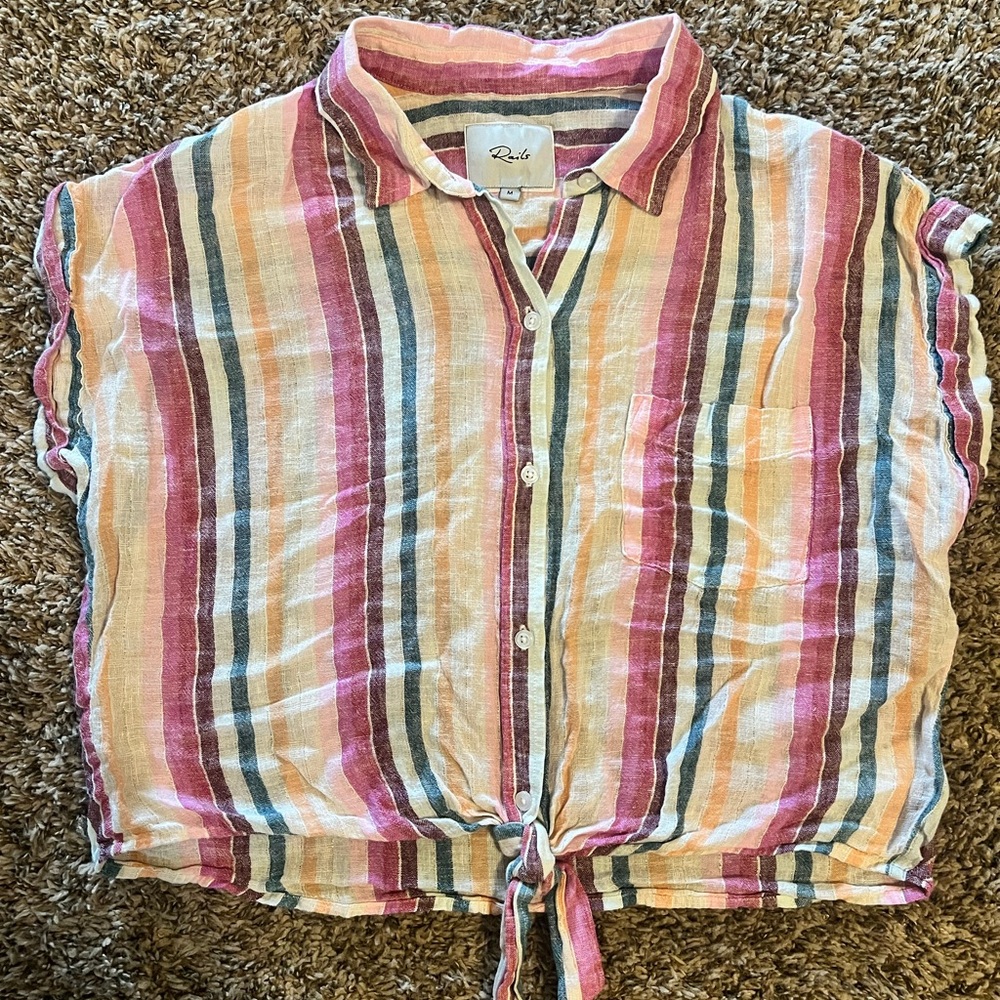 Rails Multicolor Striped Linen Top